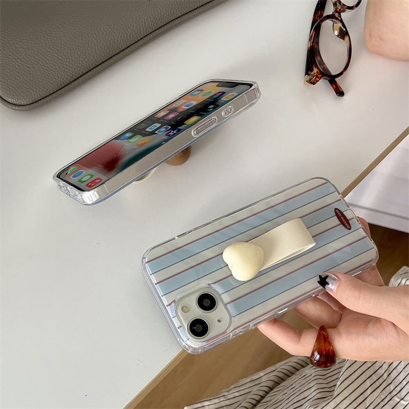 Striped Phone Case / Bead Finger Strap / Heart Finger Strap / Set