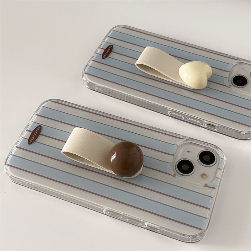 Striped Phone Case / Bead Finger Strap / Heart Finger Strap / Set