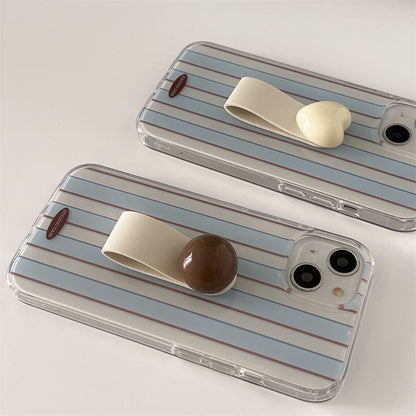 Striped Phone Case / Bead Finger Strap / Heart Finger Strap / Set