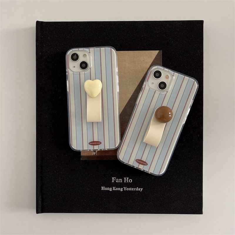 Striped Phone Case / Bead Finger Strap / Heart Finger Strap / Set