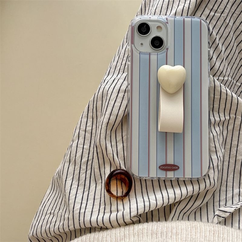 Striped Phone Case / Bead Finger Strap / Heart Finger Strap / Set