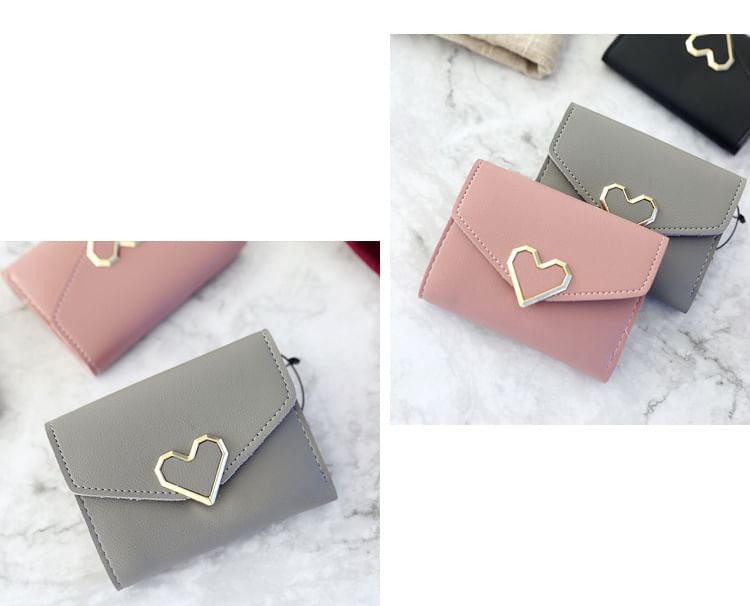 Short Wallet Leather Accent Faux Heart