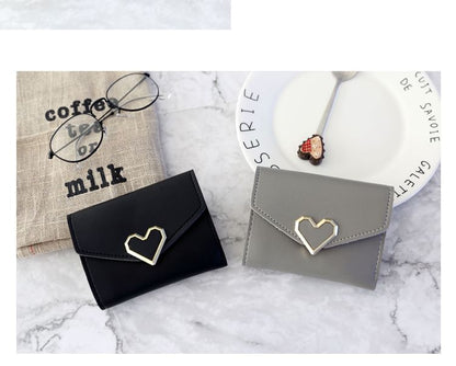 Short Wallet Leather Accent Faux Heart