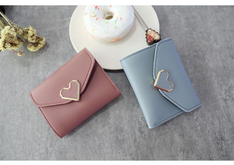 Short Wallet Leather Accent Faux Heart