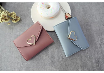 Short Wallet Leather Accent Faux Heart