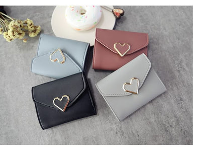 Short Wallet Leather Accent Faux Heart