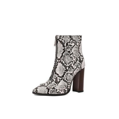 Chunky Denim Studded Heel Pointed Toe Boots Short