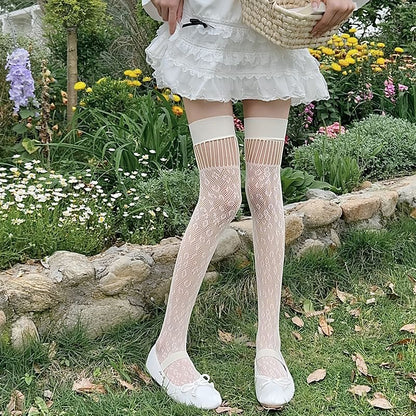 Leopard Patterned Cutout Lace Over-the-Knee Socks