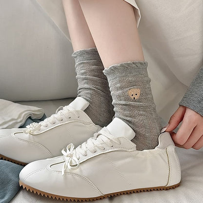 Bear Embroidered Frill Trim Socks