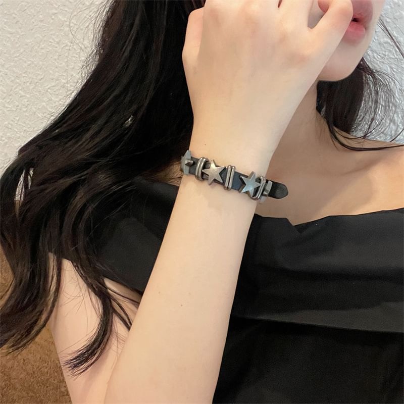 Faux Leather Star Bracelet