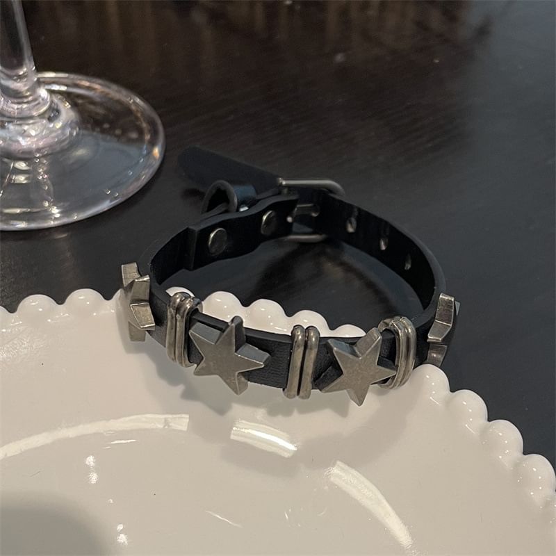 Faux Leather Star Bracelet