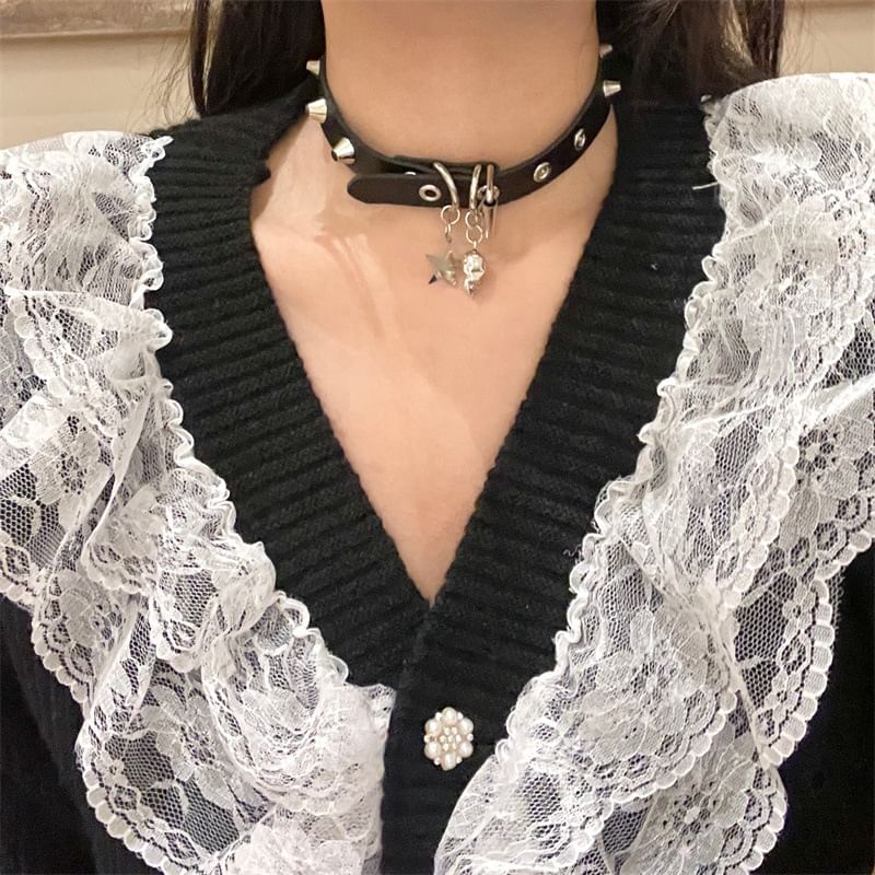 Faux Studded Leather Choker