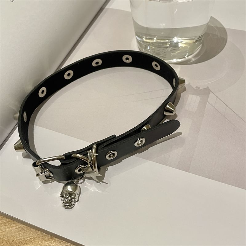Faux Studded Leather Choker
