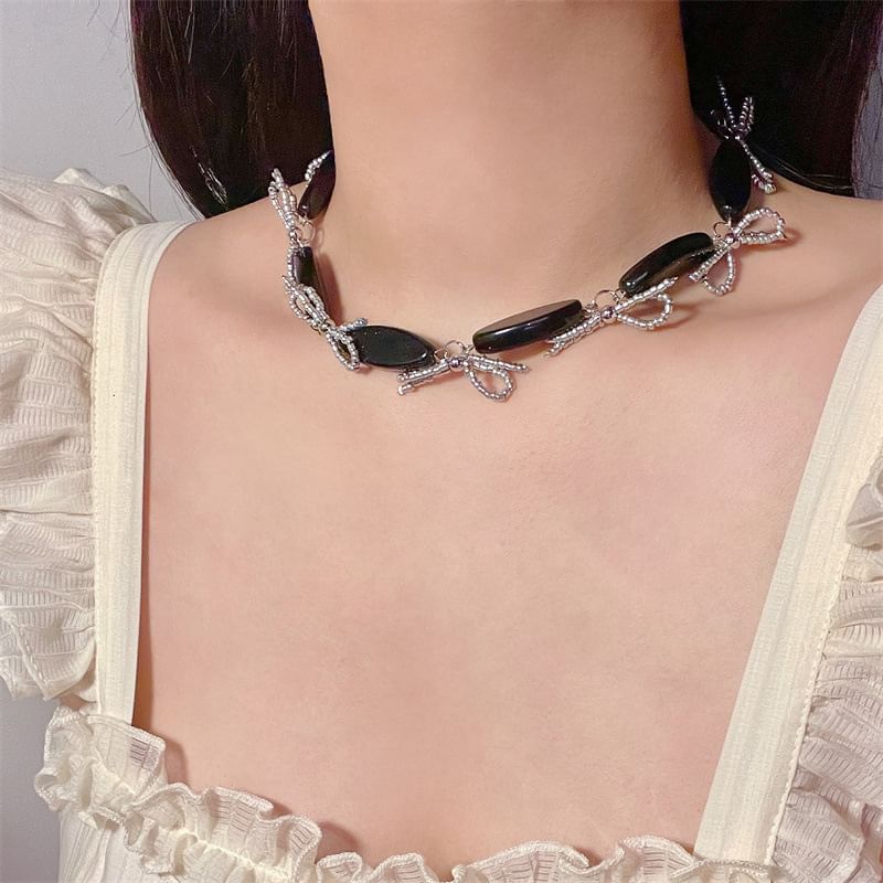 Earring Beaded Drop / Necklace Bow