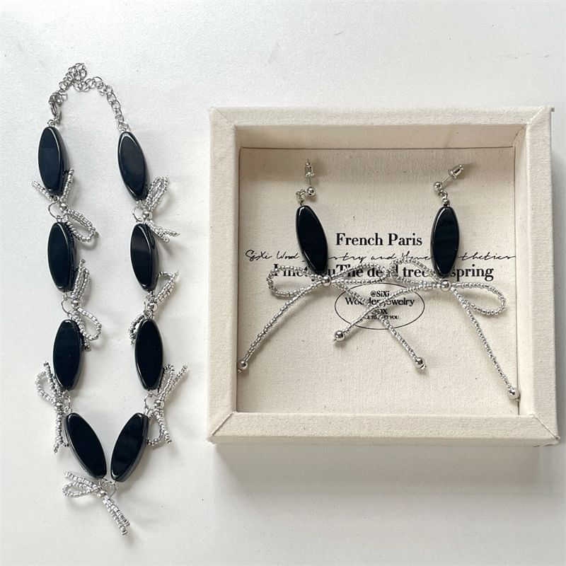 Earring Beaded Drop / Necklace Bow