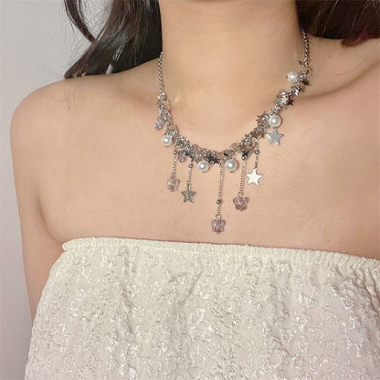 Pearl Beaded Star Faux Necklace