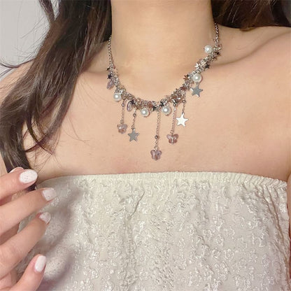 Pearl Beaded Star Faux Necklace