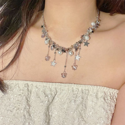 Pearl Beaded Star Faux Necklace