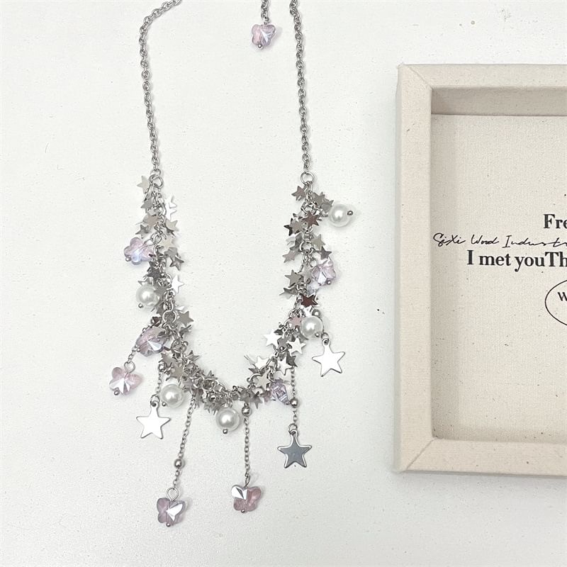 Pearl Beaded Star Faux Necklace