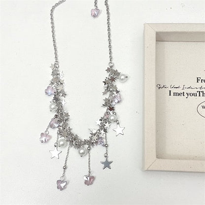 Pearl Beaded Star Faux Necklace