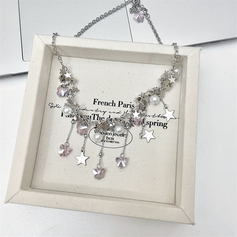 Pearl Beaded Star Faux Necklace