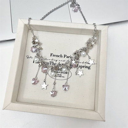 Pearl Beaded Star Faux Necklace