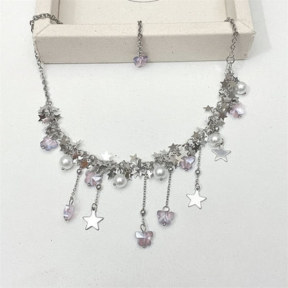 Pearl Beaded Star Faux Necklace