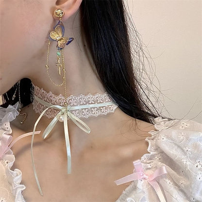 Butterfly Lace Cross / Choker Drop Earring Bow