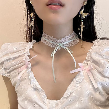 Butterfly Lace Cross / Choker Drop Earring Bow
