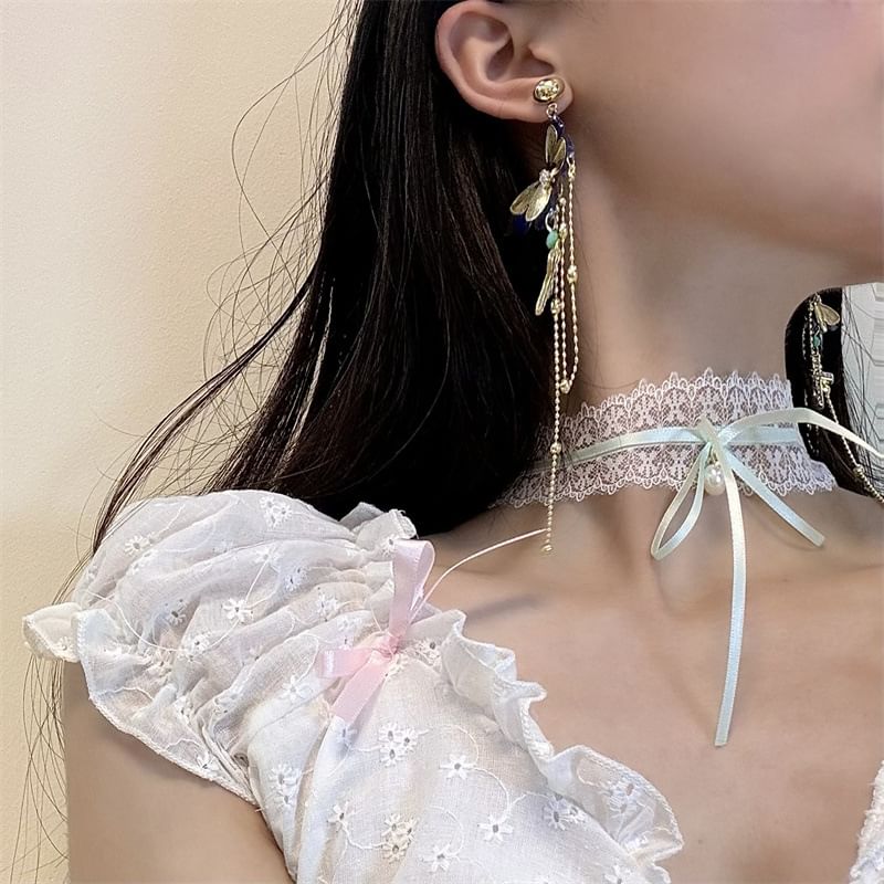 Butterfly Lace Cross / Choker Drop Earring Bow