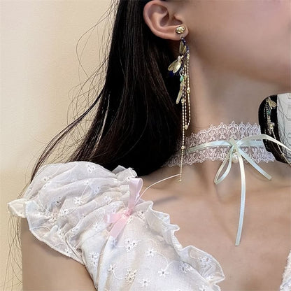 Butterfly Lace Cross / Choker Drop Earring Bow