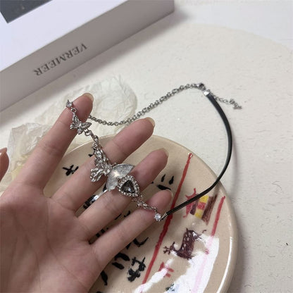 Earring Butterfly Drop / Rhinestone Necklace