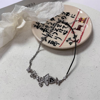 Earring Butterfly Drop / Rhinestone Necklace