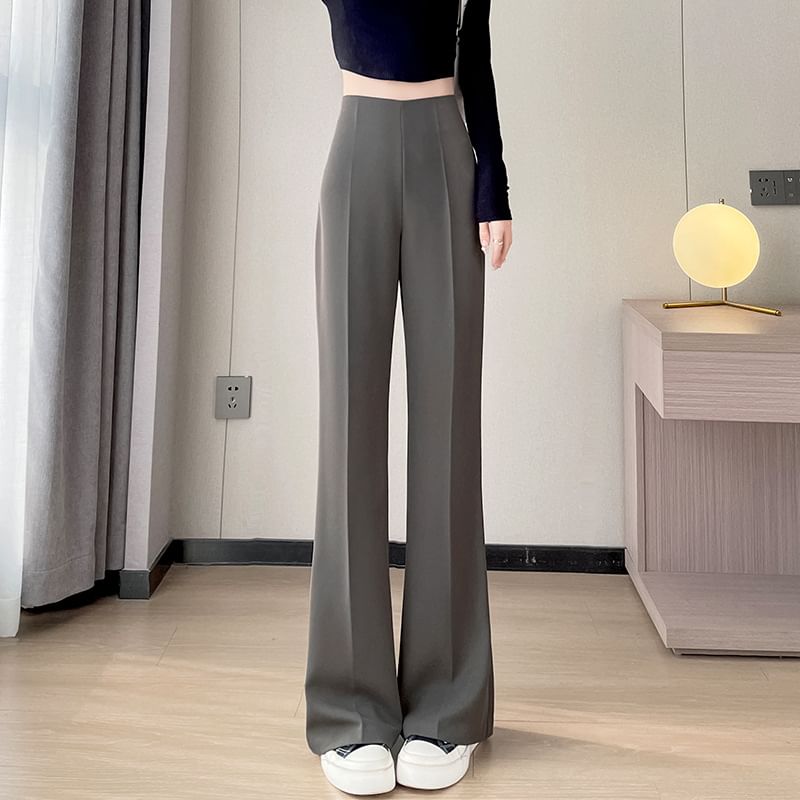 High Waist Plain Bootcut Dress Pants