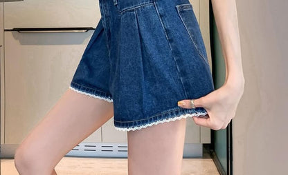 High Waist Wide Leg Denim Shorts