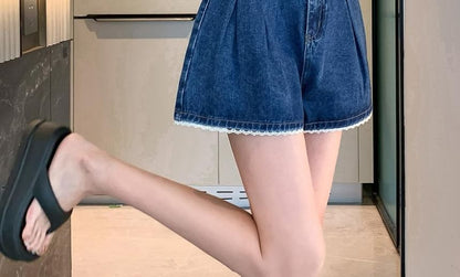 High Waist Wide Leg Denim Shorts