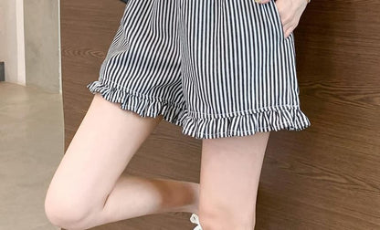 High Waist Striped Wide Leg Shorts