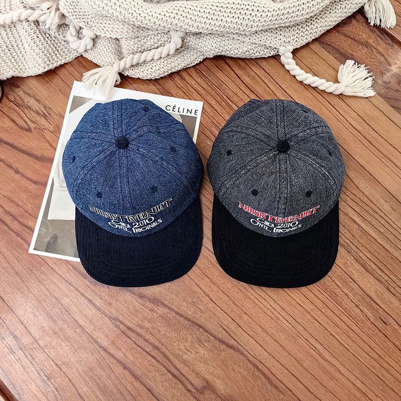 Lettering Embroidered Corduroy Cap