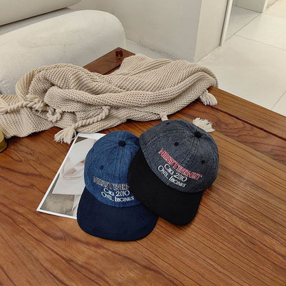 Lettering Embroidered Corduroy Cap