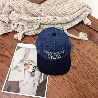 Lettering Embroidered Corduroy Cap