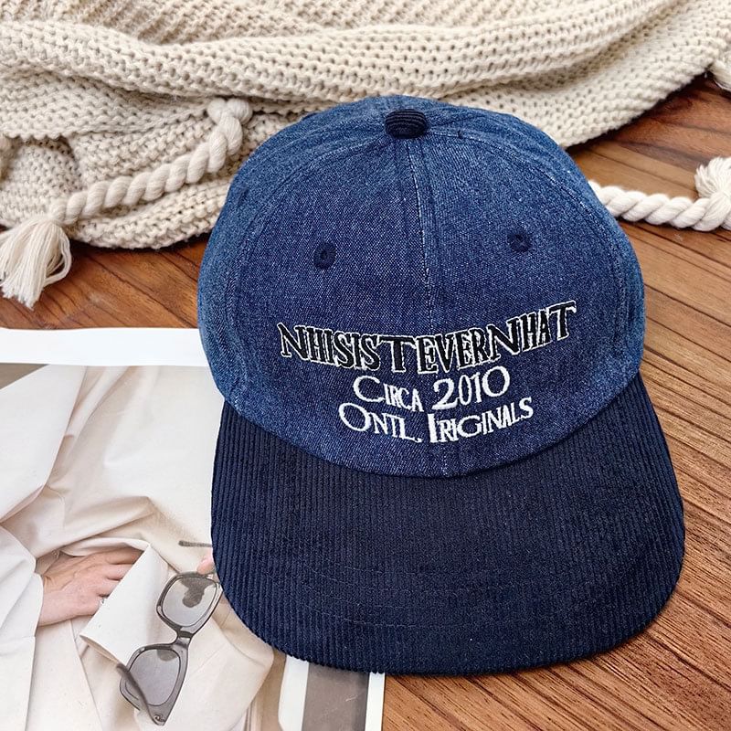 Lettering Embroidered Corduroy Cap