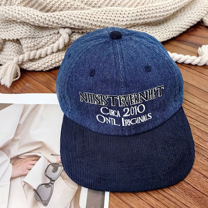 Lettering Embroidered Corduroy Cap