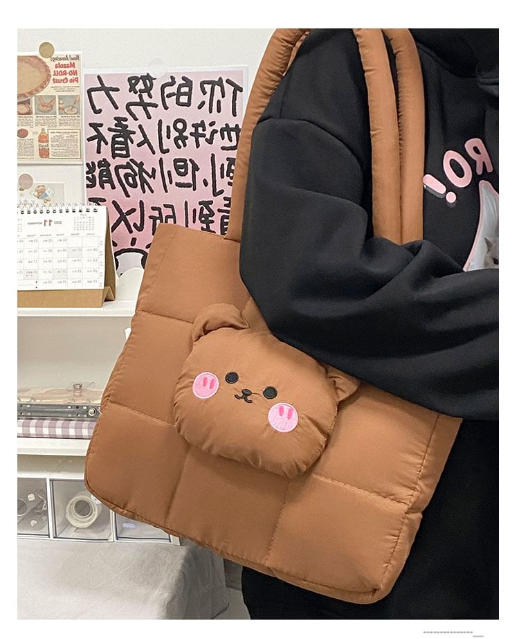 Bag Nylon Bear Applique Quilted Tote