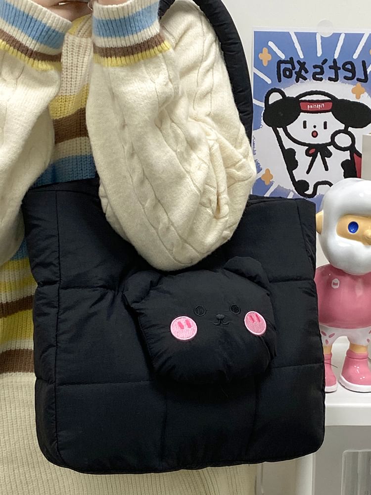 Bag Nylon Bear Applique Quilted Tote