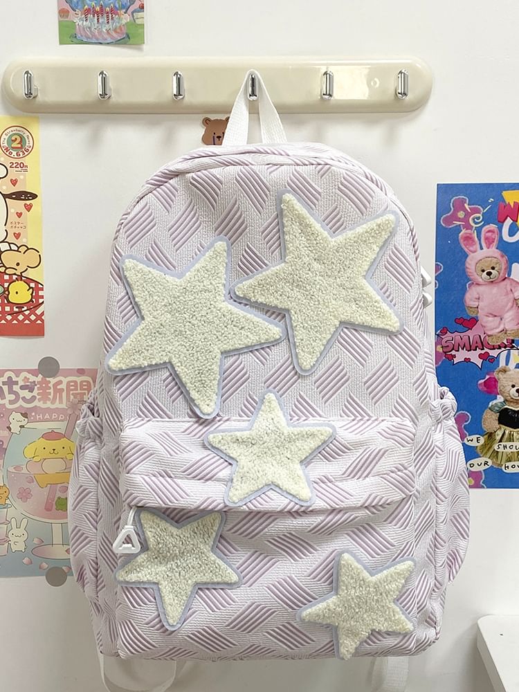 Star Applique Zipper Nylon Backpack