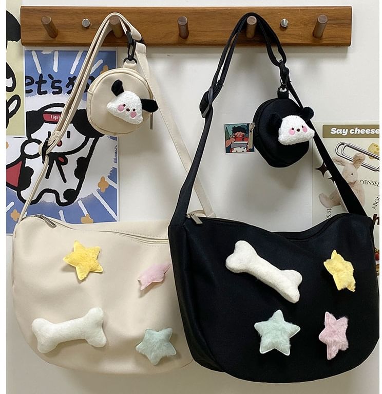 Star Badge Applique Nylon Shoulder Bag With Coin Purse