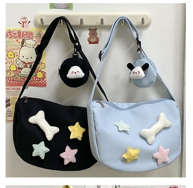 Star Badge Applique Nylon Shoulder Bag With Coin Purse