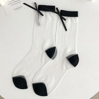 Bow Accent Mesh Socks Set