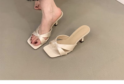 Square-Toe High Heel Slide Sandals