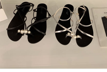 Faux Pearl Toe-Loop Sandals